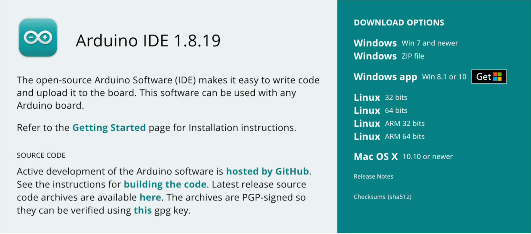Screenshot of Arduino website